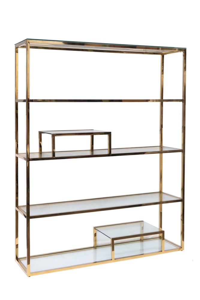 Стеллаж стекло прозр./золото 140*38*180 см